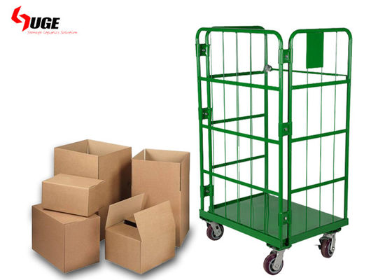 Carretilla cubierta polvo verde de la jaula del rollo para Warehouse y la conservación en cámara frigorífica